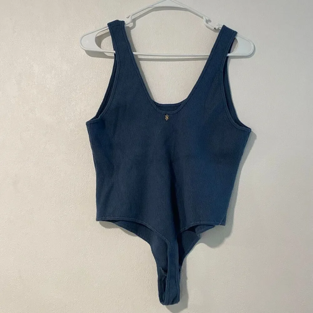 Victoria’s Secret Ribbed Bodysuit XXL Blue Sleeveless Scoop Neck Y2K